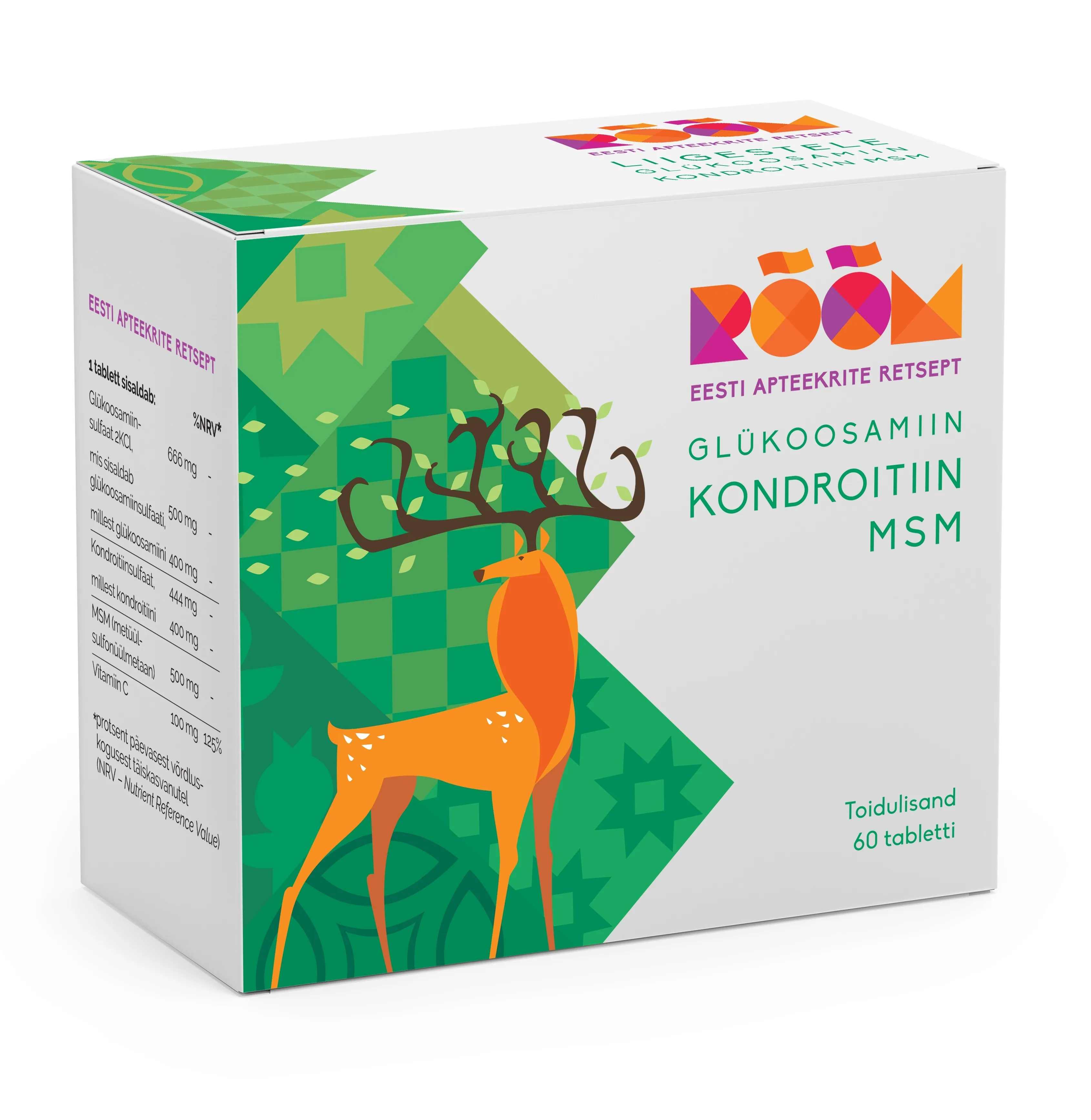 RÕÕM GLÜKOOSAMIIN KONDROITIIN MSM TBL N60 - Tootepilt 