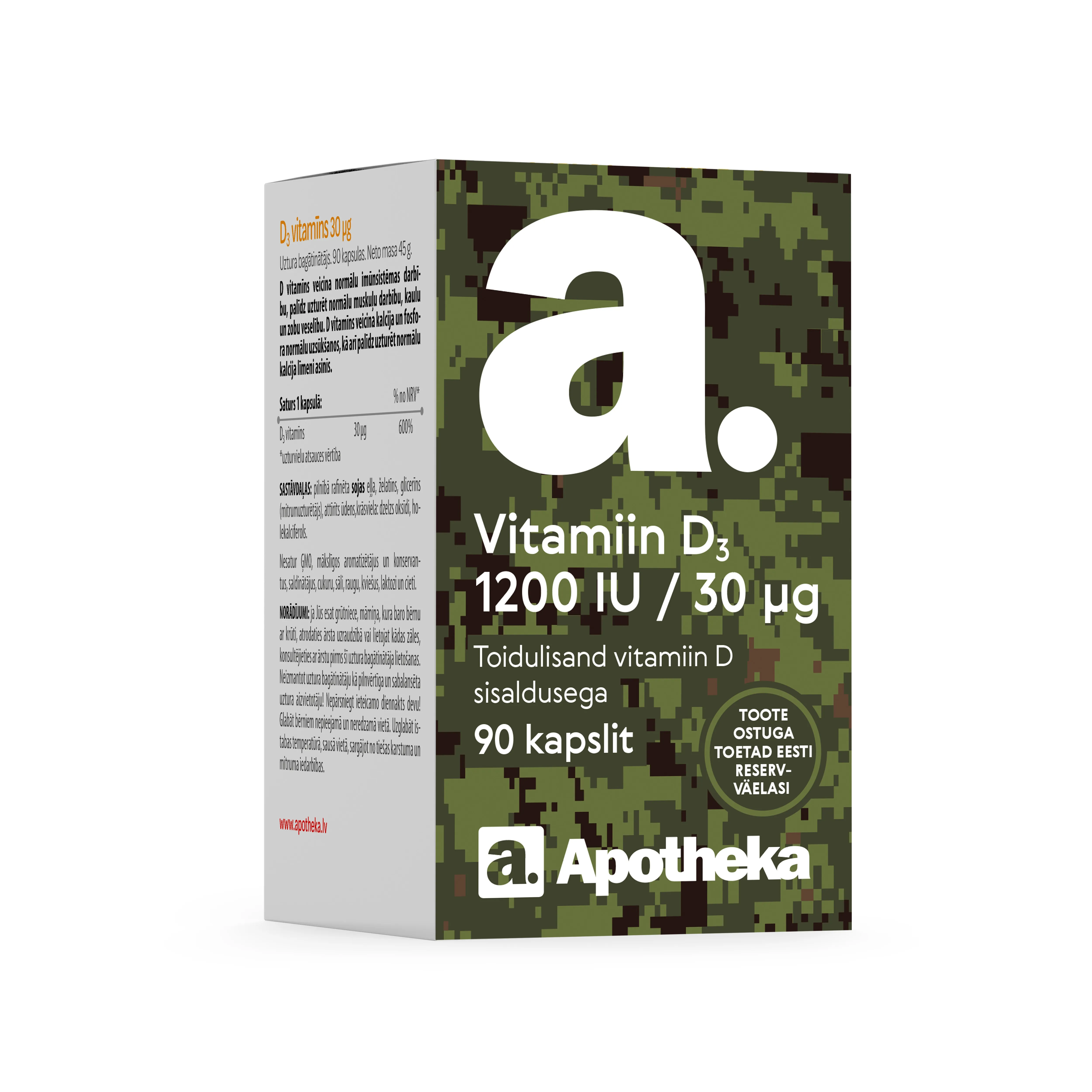 A. VITAMIIN D3 KAPSLID 30MCG N90 - Tootepilt 