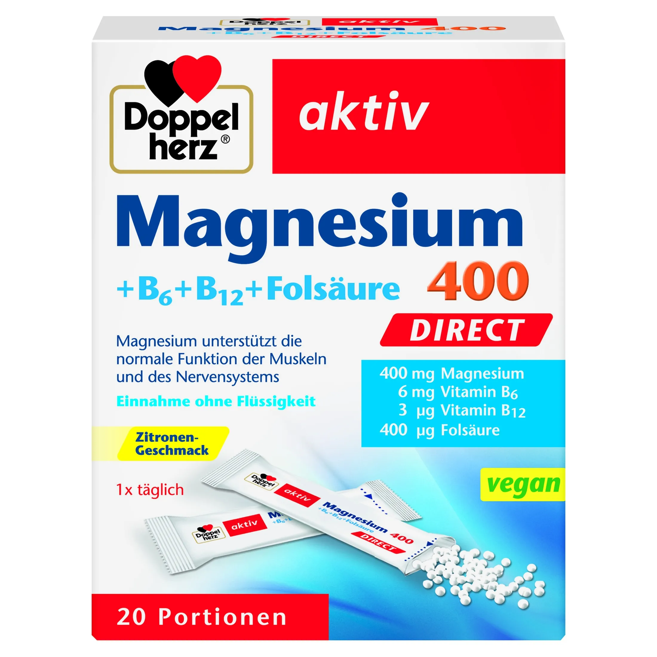 DOPPELHERZ AKTIV MG 400+B6+B12+FOOLHAPE DIRECT N20 - Tootepilt 