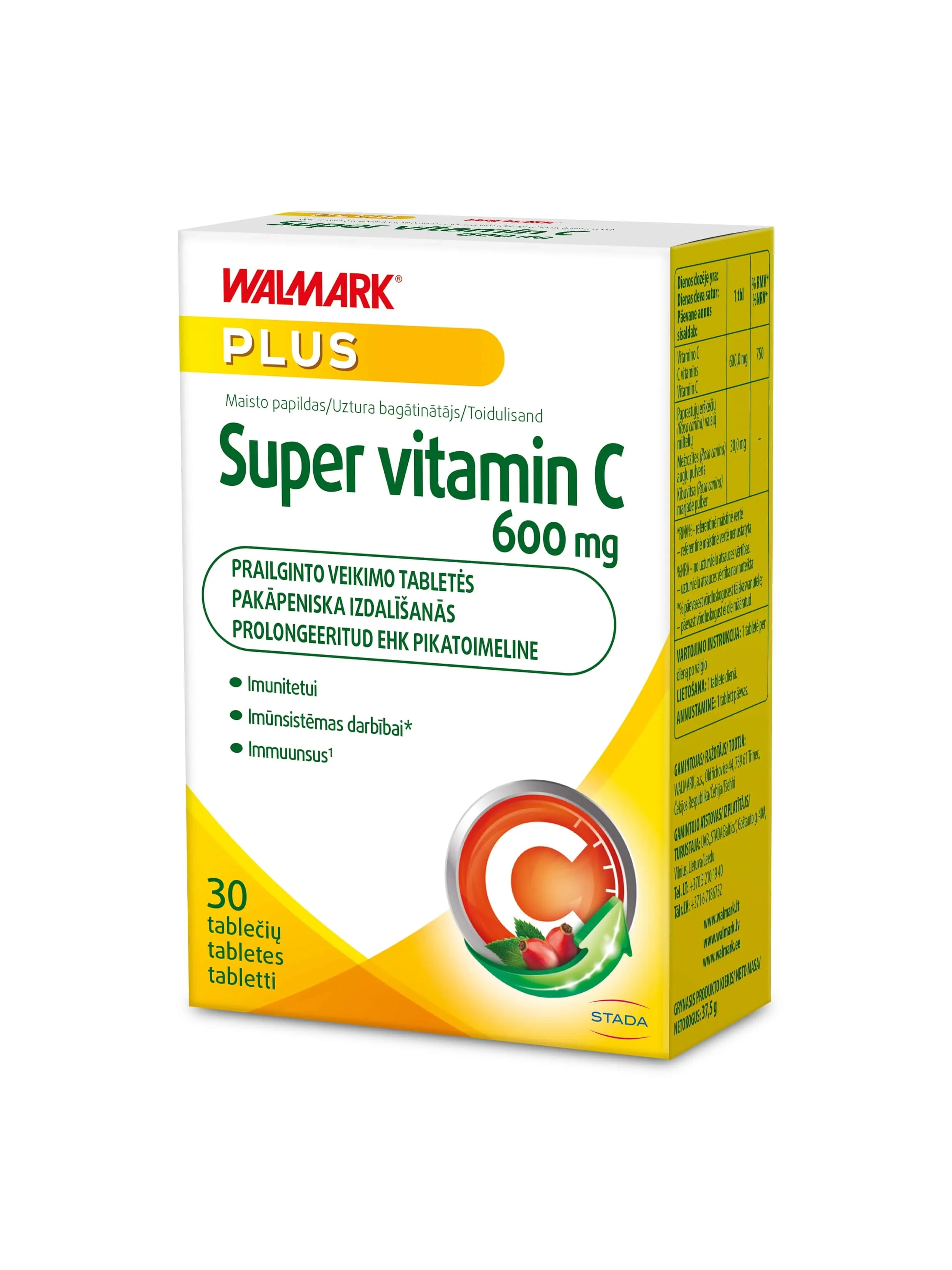 WALMARK SUPER VITAMIN C PROLONG 600MG TBL N30 - Tootepilt 