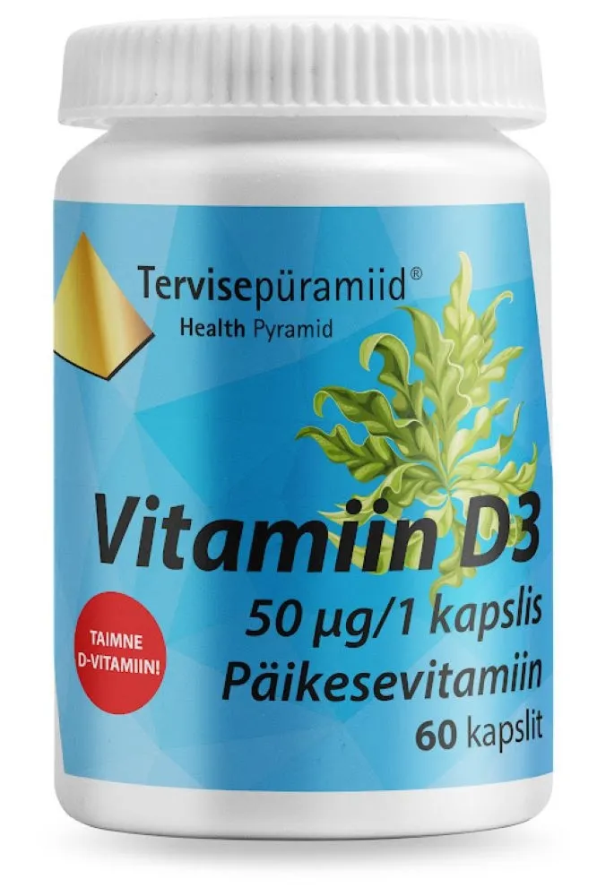 TERVISEPÜRAMIID VIT D3 KAPSLID TAIMNE 50MCG N60 - Tootepilt 