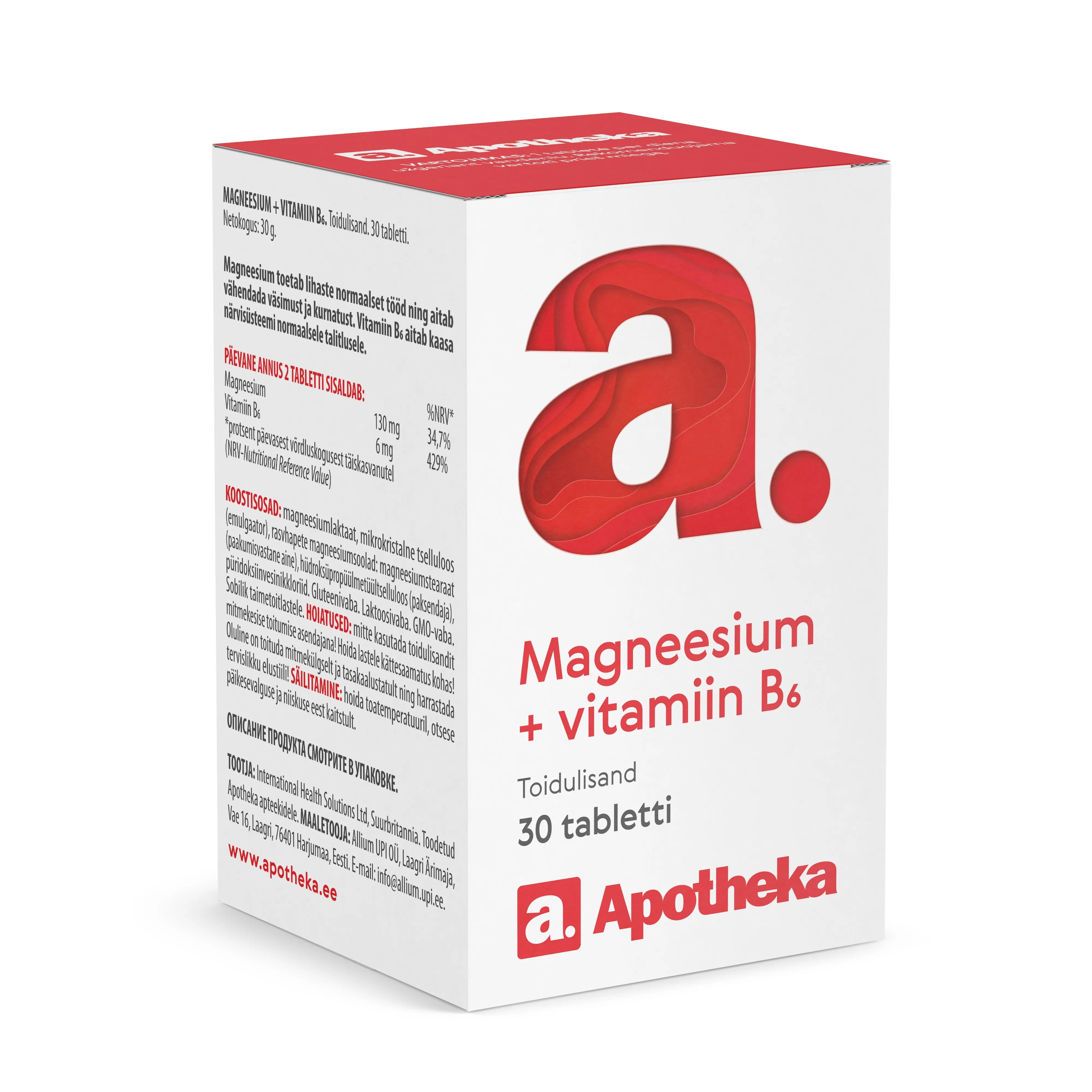 A. MAGNEESIUM +VITAMIIN B6 TBL N30 - Tootepilt 