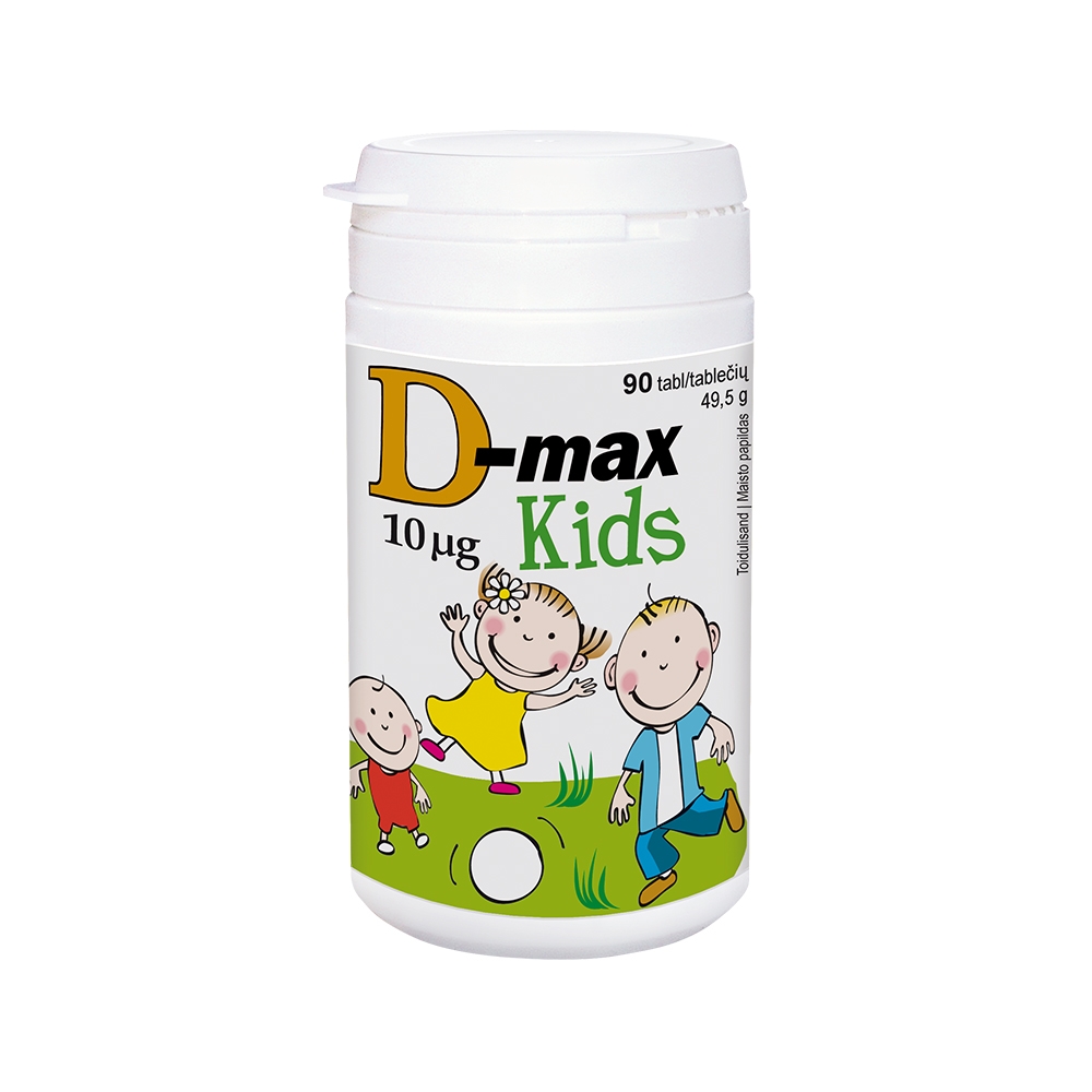 D-MAX KIDS NÄRIMISTABLETID 10MCG N90 PIRNIMAITSELISED - Tootepilt 